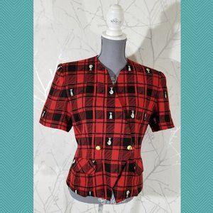 Infinite Italy Red Checks Chessboard Print Blazer